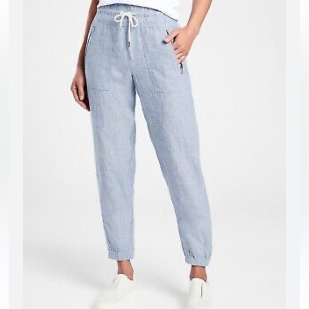 Athleta Blue Chambray Cabo 100% LINEN Jogger Track Pant SIZE 20 2XL Tapered Leg